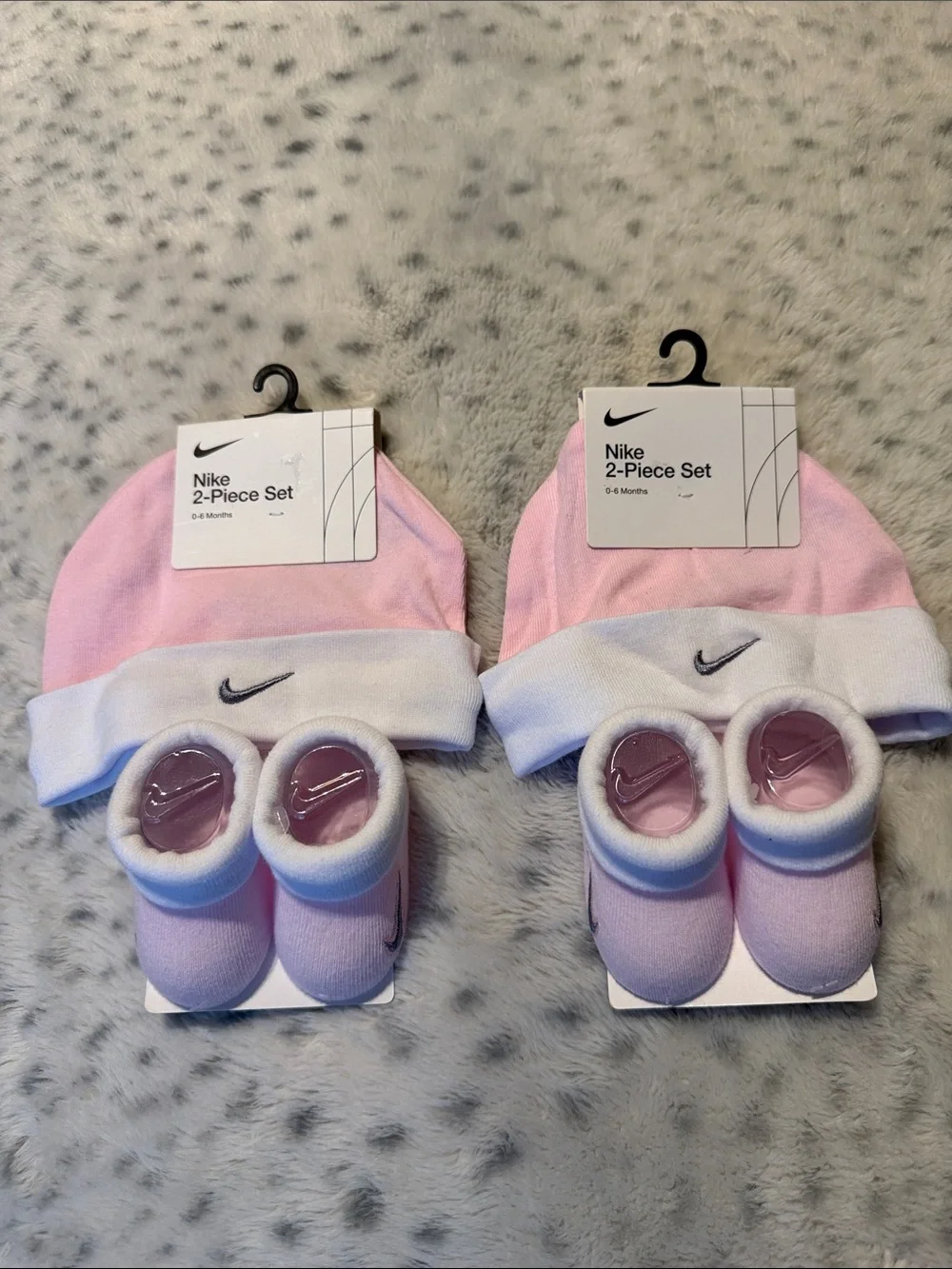 Nike Pink & White Baby 2-Piece Hat and Booties Set